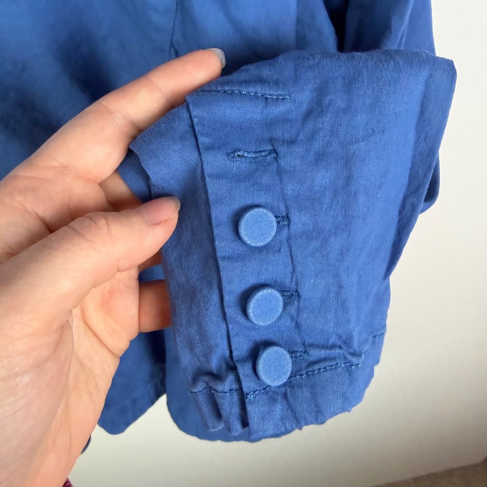 Eileen Fisher Woman Blue Organic Linen Blend Zip Up Pleated Jacket 3X Minimalist - Picture 6 of 10